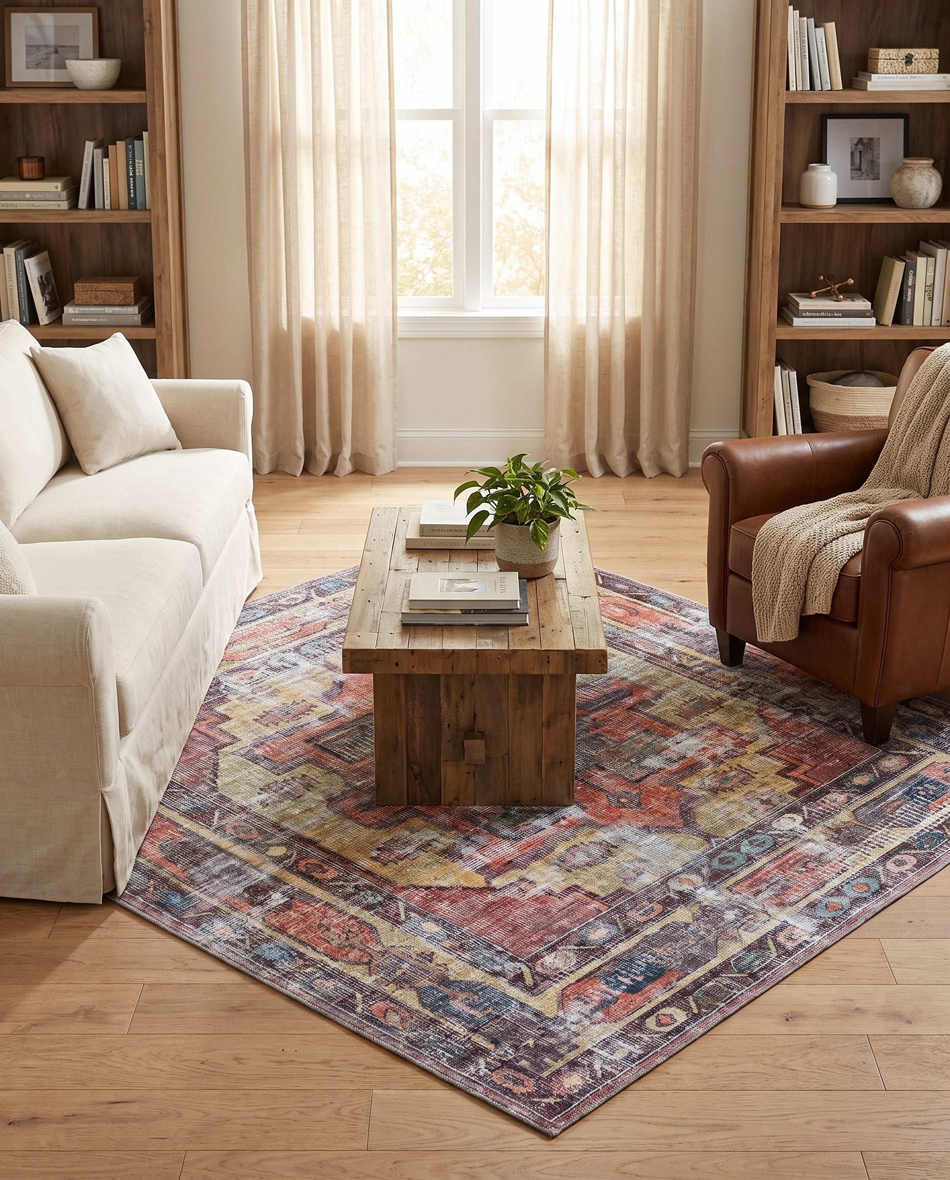 Yellow Pink Washable Maahru Square Rug