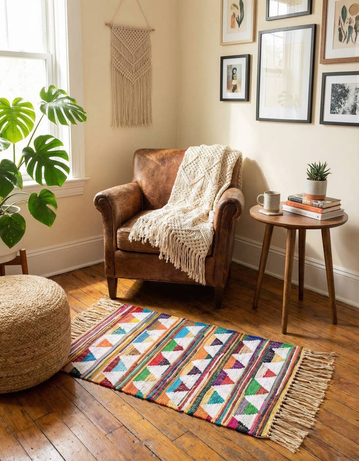 Detail image of  2' x 3' 1  Hand Woven Chindi Trellis Rug