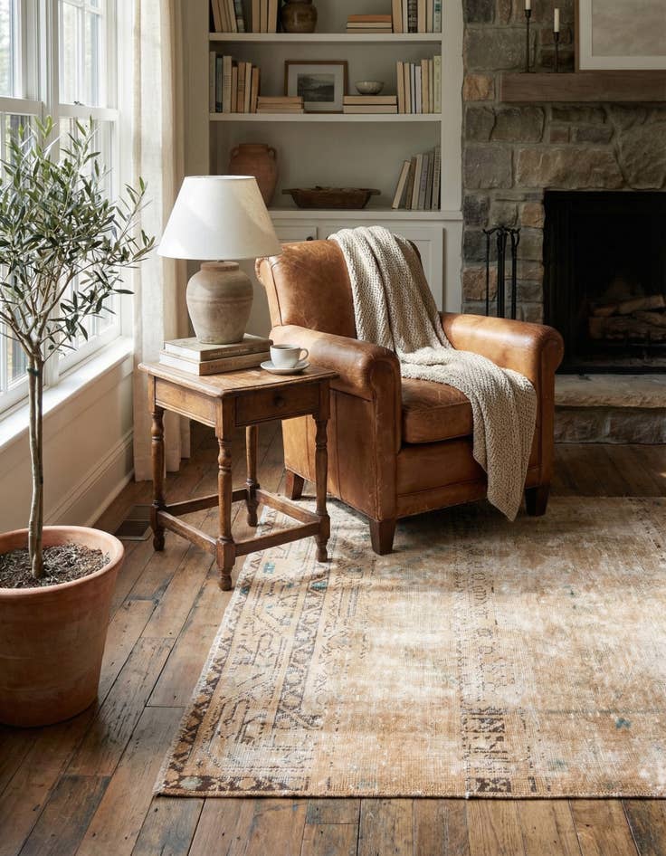 Detail image of  3' 4 x 4' 5  Hand Knotted Ultra Vintage Persian Wool Rug