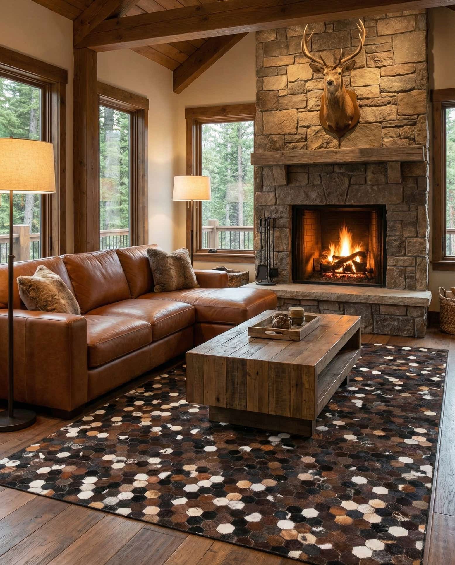 5' x 7' 8 Cowhide Leather Rug