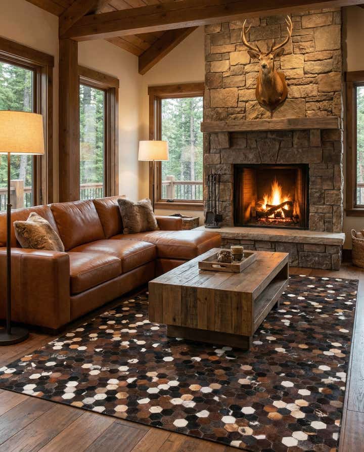 5' x 7' 8 Cowhide Leather Rug