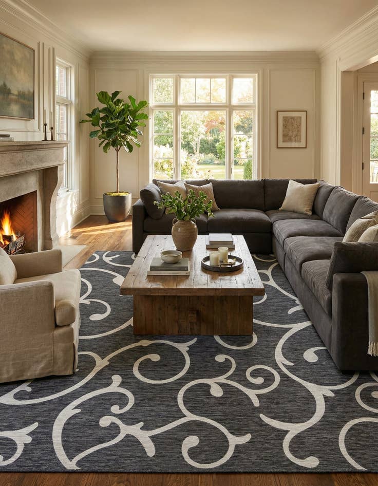 Detail image of 13' x 13'  Washable Botanical Indoor / Outdoor Square Rug