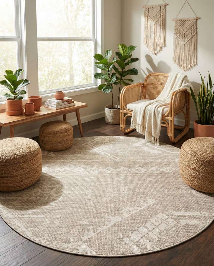 6' x 6' Easy-Clean Bohemian Indoor / Outdoor Round Rug