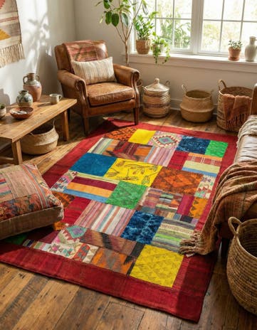 5' 7 x 8' 1 Hand Woven Kilim Patchwork Wool Rug