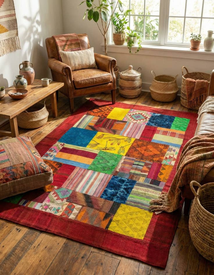 Detail image of 5' 7 x 8' 1  Hand Woven Kilim Patchwork Wool Rug