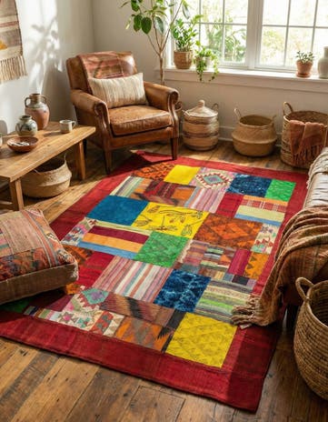5' 7 x 8' 1 Hand Woven Kilim Patchwork Wool Rug