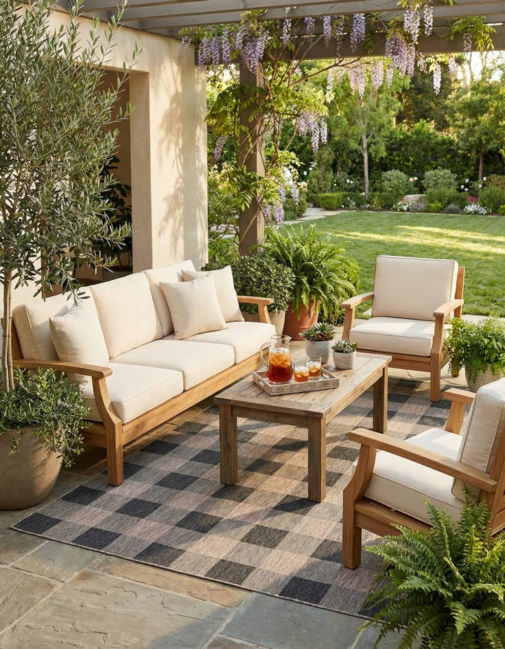 Detail image of 9' x 12'  Washable Checkered Indoor / Outdoor Rug