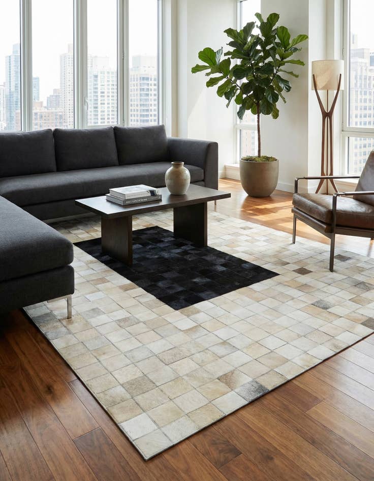 Detail image of 5' 1 x 8' Cowhide Leather Rug