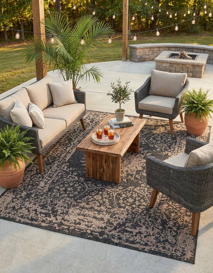 Detail image of 7' 10 x 10'  Washable Traditional Indoor / Outdoor Rug