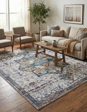 Sea Salt White Washable Francesca Square Rug
