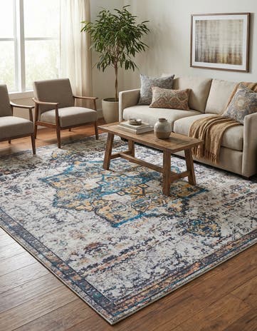 Sea Salt White Washable Francesca Square Rug