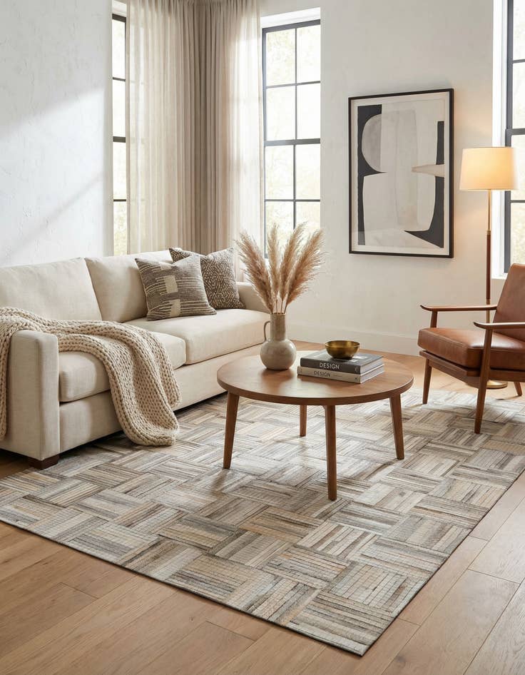 Detail image of 4' 1 x 6' 1 Cowhide Stocks Rug