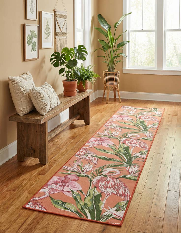 Detail image of  2' 7 x 12'  Washable Botanical Indoor / Outdoor Runner Rug