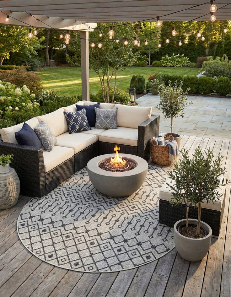 Detail image of  7' 10 x 10'  Washable Lattice Indoor / Outdoor Oval Rug