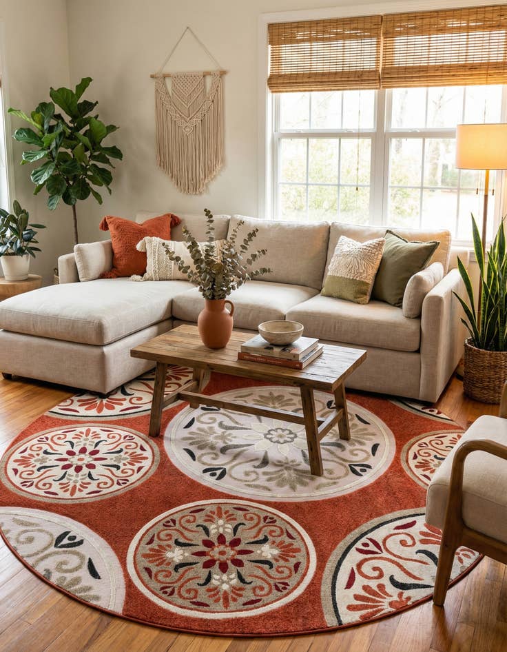 Detail image of 10' x 10'  Washable Modern Indoor / Outdoor Round Rug