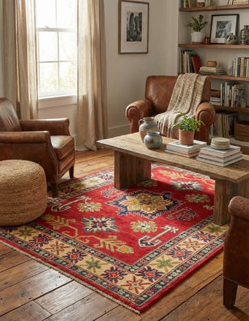 3' 4 x 4' 10 Hand Knotted Kazak Rug