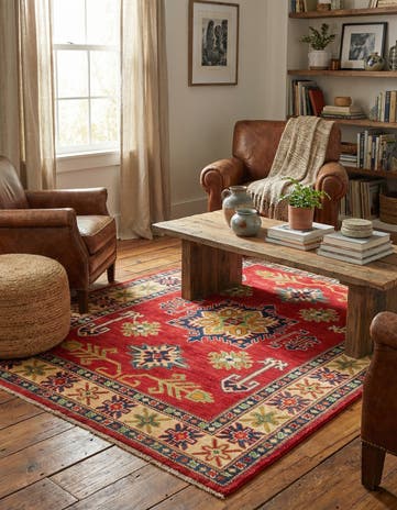 3' 4 x 4' 10 Hand Knotted Kazak Rug