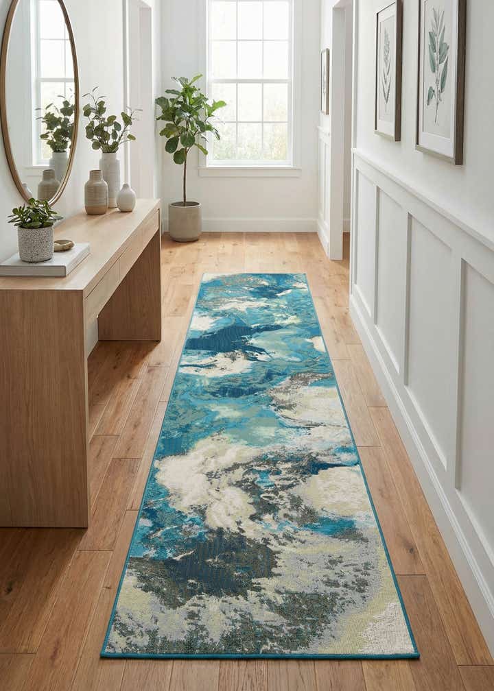 2' 7 x 12' Easy-Clean Modern Indoor / Outdoor Runner Rug
