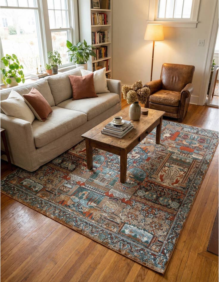 Detail image of  7' 10 x 10'  Washable Traditional Indoor / Outdoor Rug