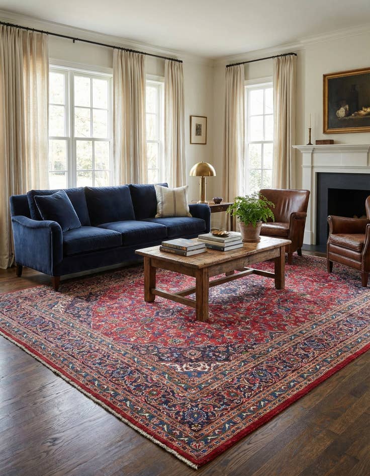 Detail image of  9' 10 x 13'  Hand Knotted Mashad Persian Wool Rug