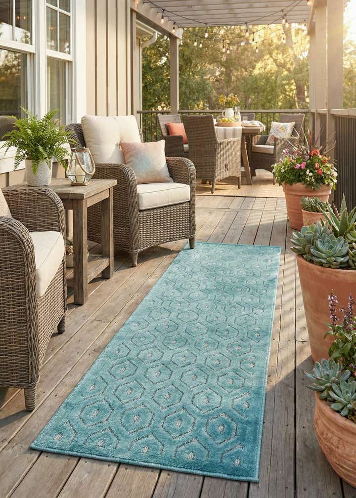 2' x 8' Easy-Clean Trellis Textured Indoor / Outdoor Runner Rug
