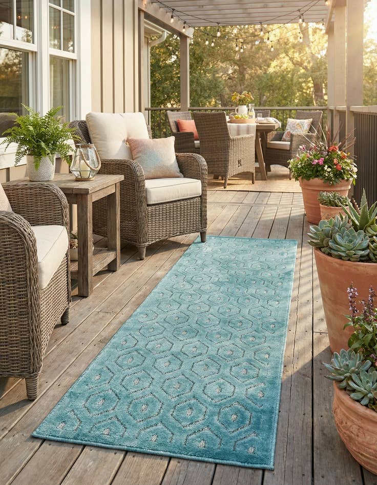Detail image of 2' x 8'  Washable Trellis Textured Indoor / Outdoor Runner Rug