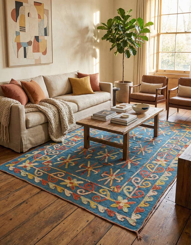 Detail image of 5' 6 x 7'  Hand Woven Kilim Suzani Wool Rug