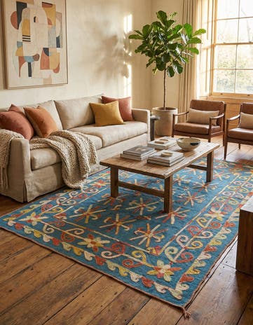 5' 6 x 7' Hand Woven Kilim Suzani Wool Rug