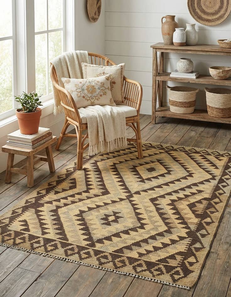 Detail image of 2' 10 x 4'  Hand Woven Kilim Maymana Wool Rug