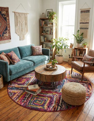 Washable Hyacinth Round Rug