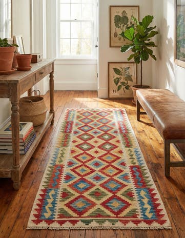 3' 2 x 6' 7 Hand Woven Kilim Maymana Wool Runner Rug