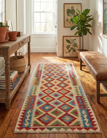 3' 2 x 6' 7 Hand Woven Kilim Maymana Wool Runner Rug