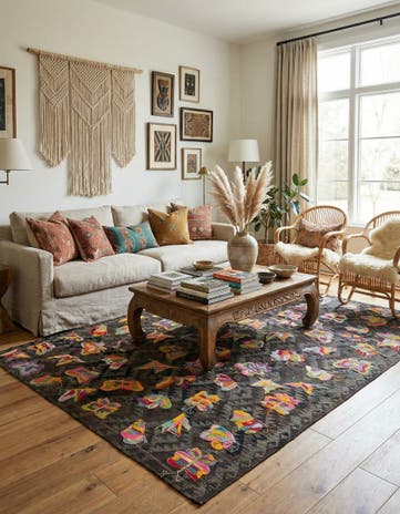 6' 5 x 9' 3 Hand Woven Kilim Suzani Wool Rug