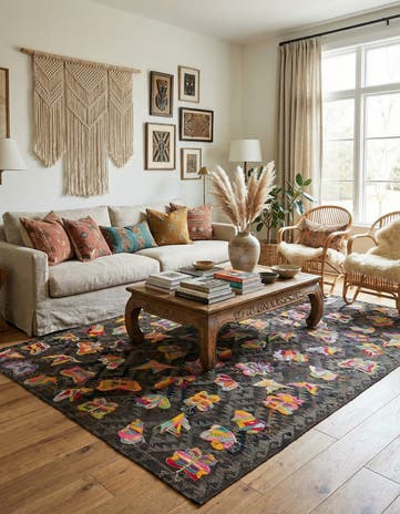 6' 5 x 9' 3 Hand Woven Kilim Suzani Wool Rug