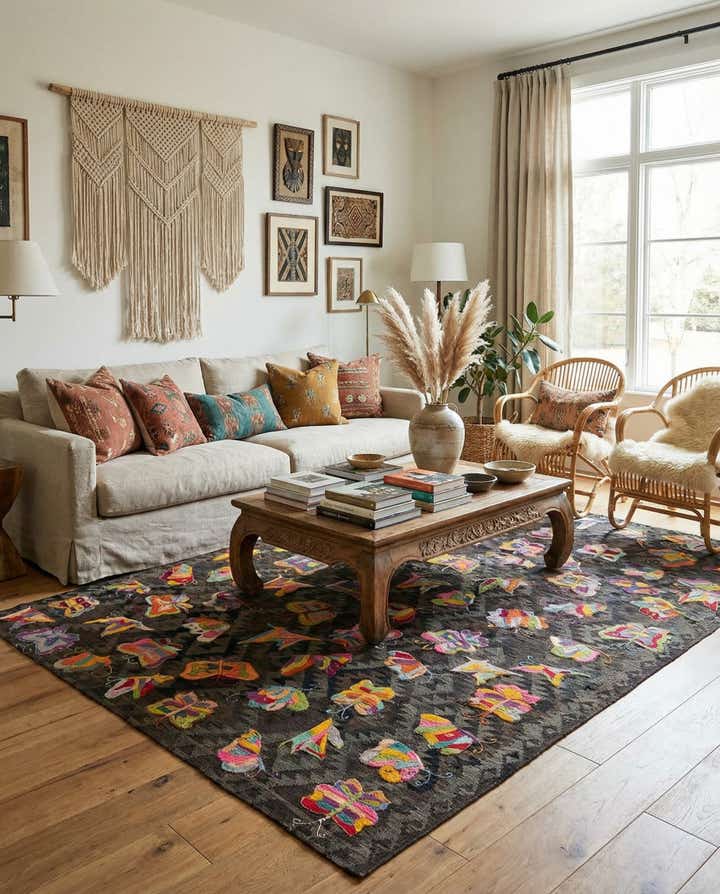 6' 5 x 9' 3 Hand Woven Kilim Suzani Wool Rug
