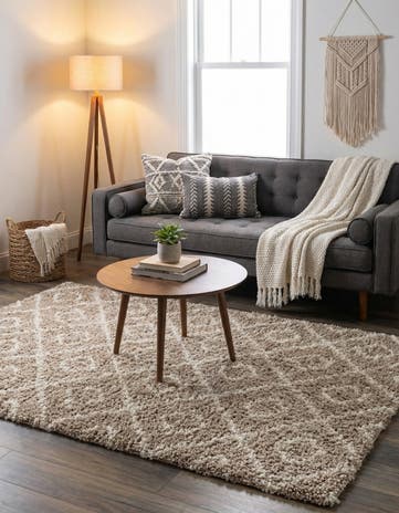 Light Brown Lattice Shag Rug