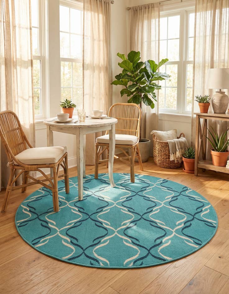 Detail image of 4' x 4'  Washable Trellis Indoor / Outdoor Round Rug