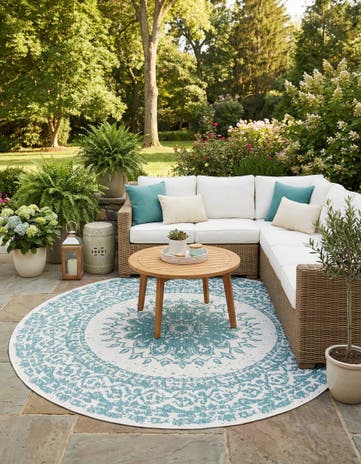 10' x 10' Easy-Clean Traditional Indoor / Outdoor Round Rug