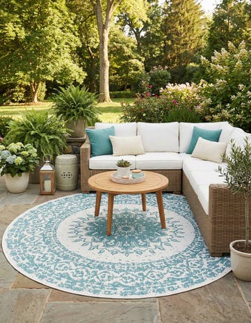 10' x 10' Easy-Clean Traditional Indoor / Outdoor Round Rug