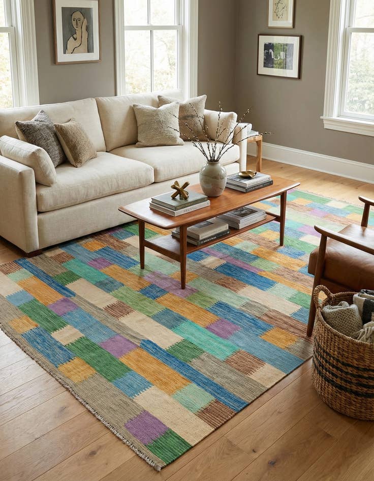 Detail image of  6' 7 x 9' 8  Hand Woven Kilim Modern Wool Rug