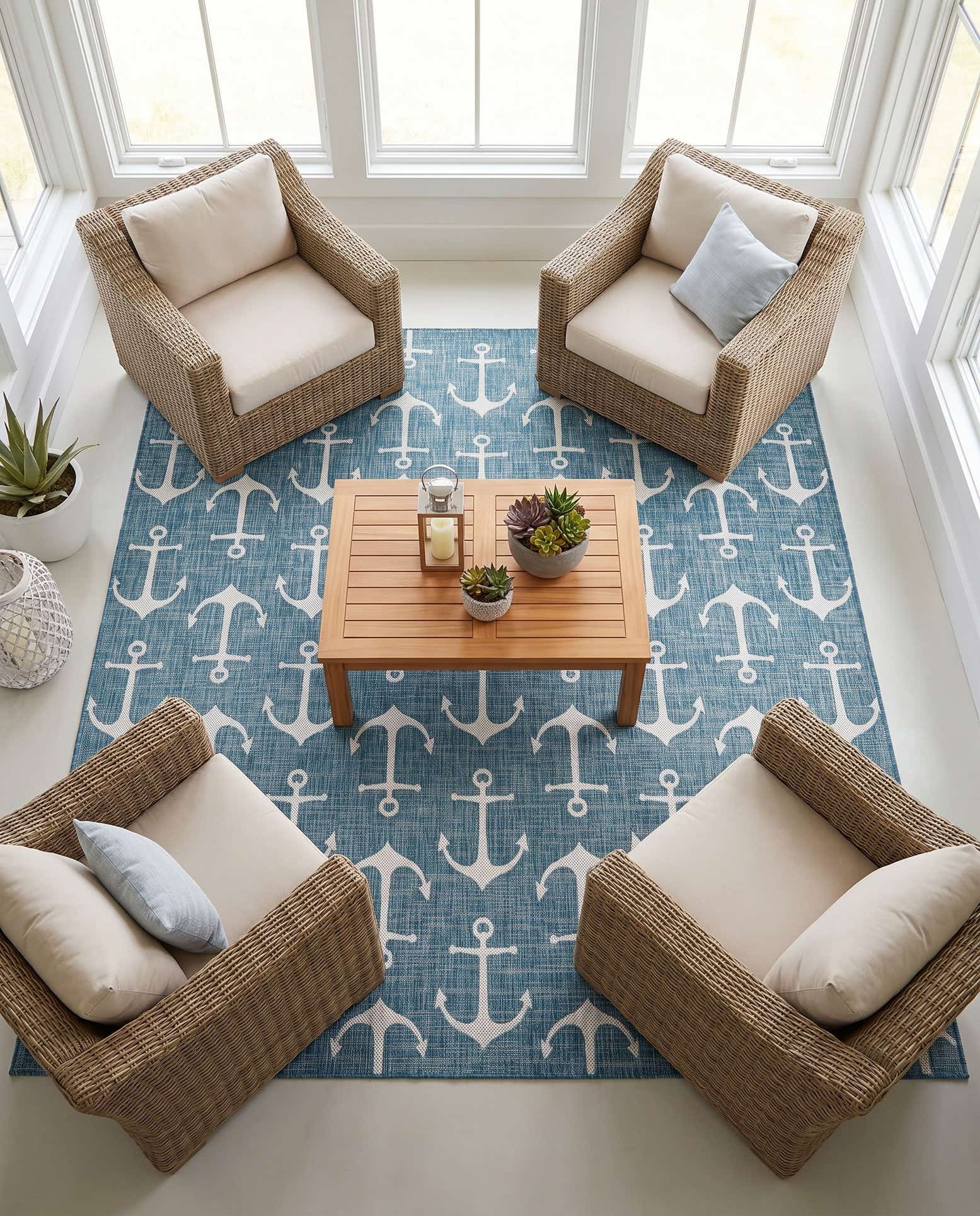 10' x 10' Easy-Clean Coastal Indoor / Outdoor Square Rug