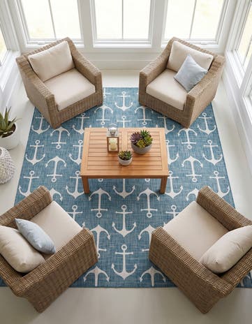 10' x 10' Easy-Clean Coastal Indoor / Outdoor Square Rug