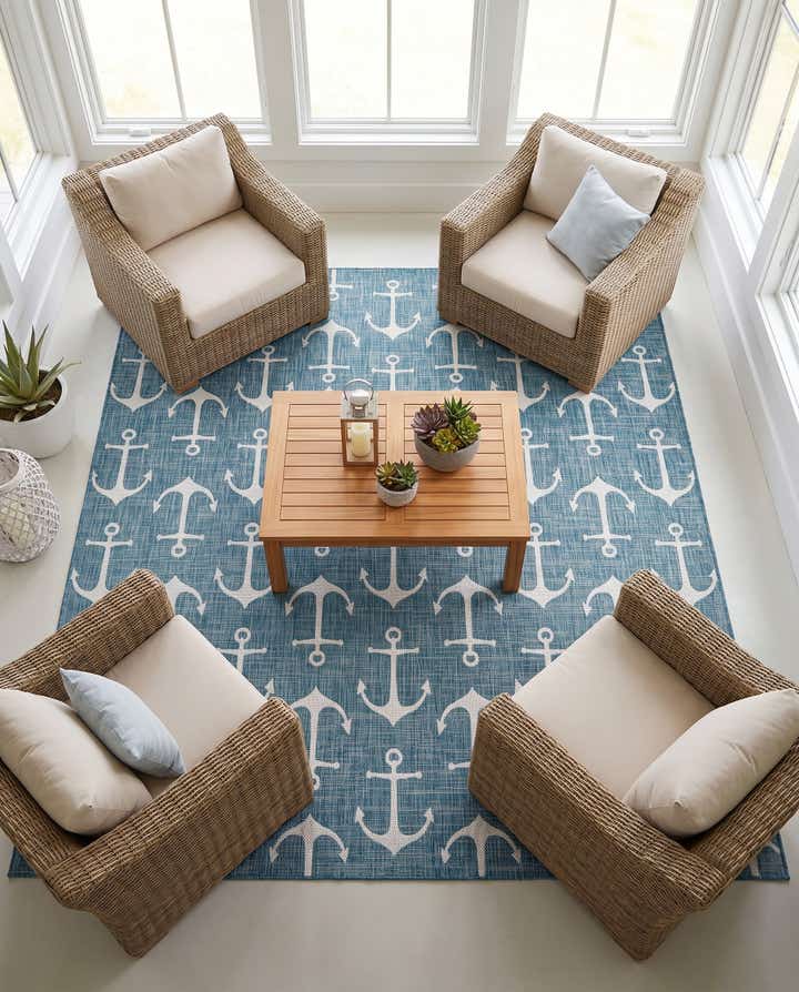 10' x 10' Easy-Clean Coastal Indoor / Outdoor Square Rug