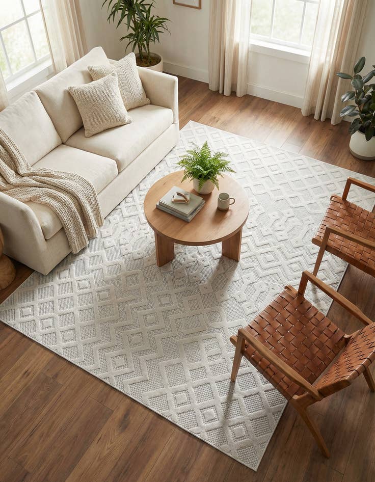 Detail image of 6' x 9'  Washable Trellis Textured Indoor / Outdoor Rug