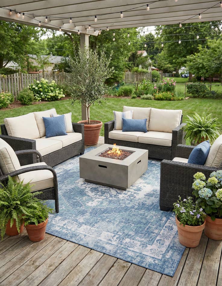 Detail image of  10' x 10'  Washable Traditional Indoor / Outdoor Square Rug