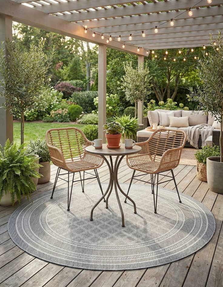Detail image of 7' 10 x 7' 10  Washable Trellis Indoor / Outdoor Round Rug