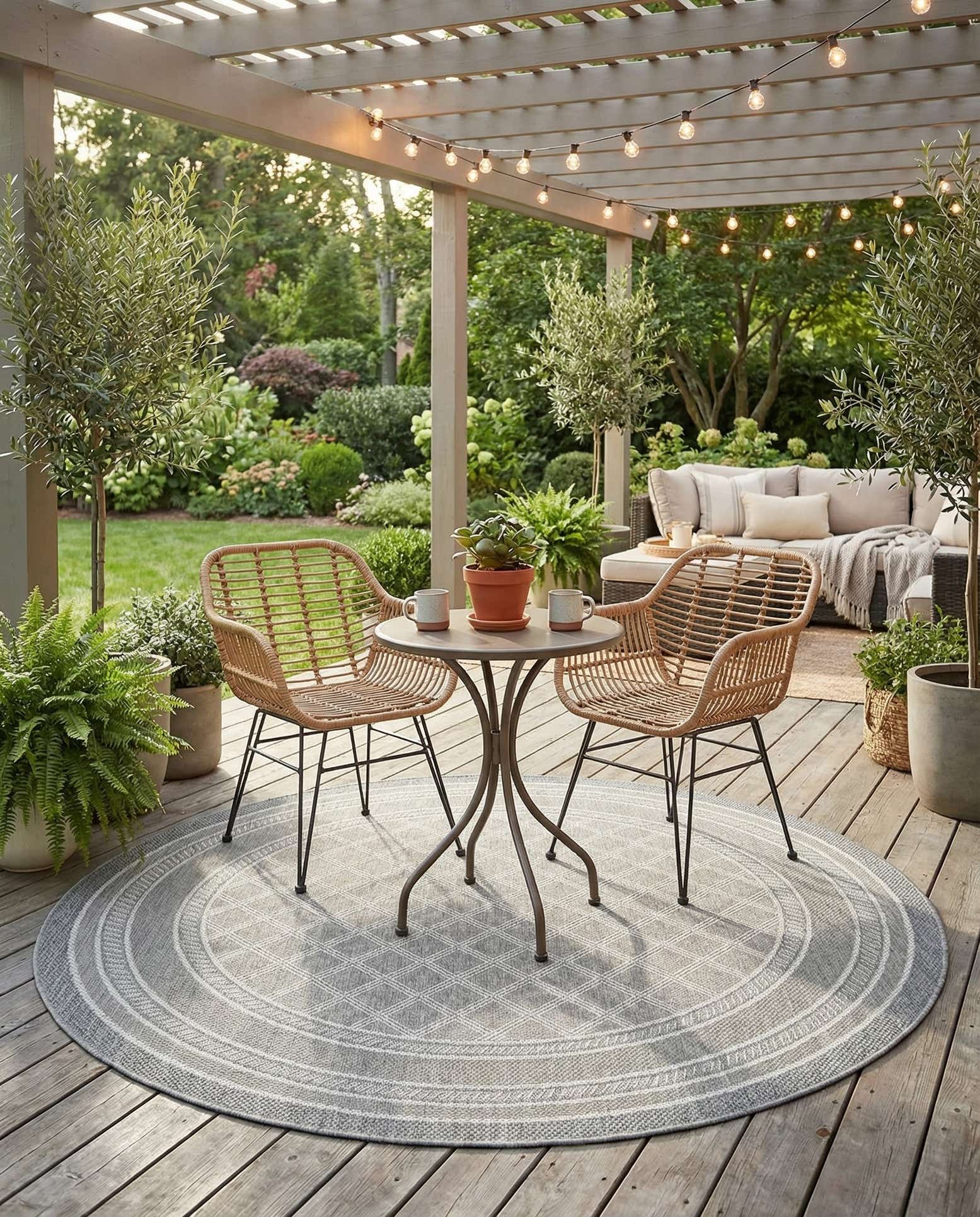 7' 10 x 7' 10 Easy-Clean Trellis Indoor / Outdoor Round Rug