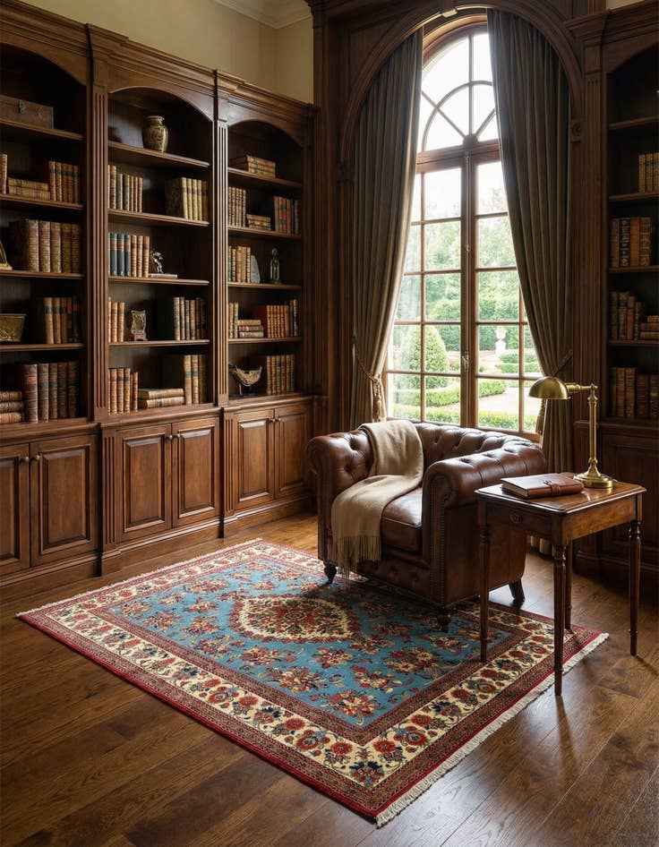 Detail image of  4' 9 x 7'  Hand Knotted Qom Persian Rug