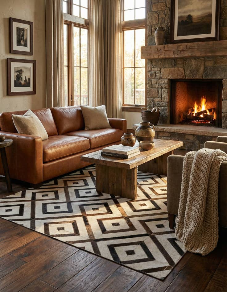 Detail image of 4' x 5' 5 Cowhide Leather Rug