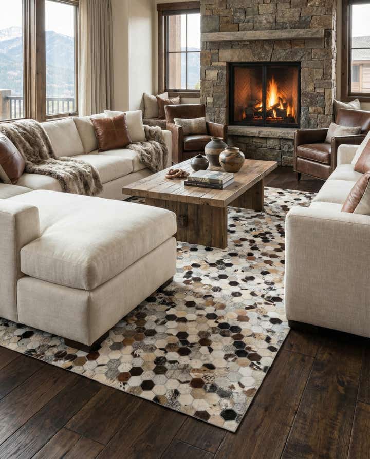 5' 2 x 8' Cowhide Leather Rug